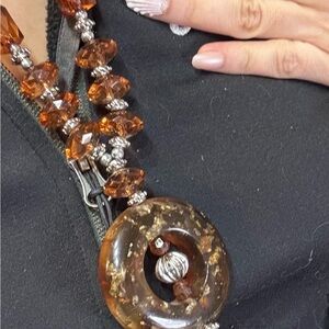 Amber and Silver Beaded Necklace